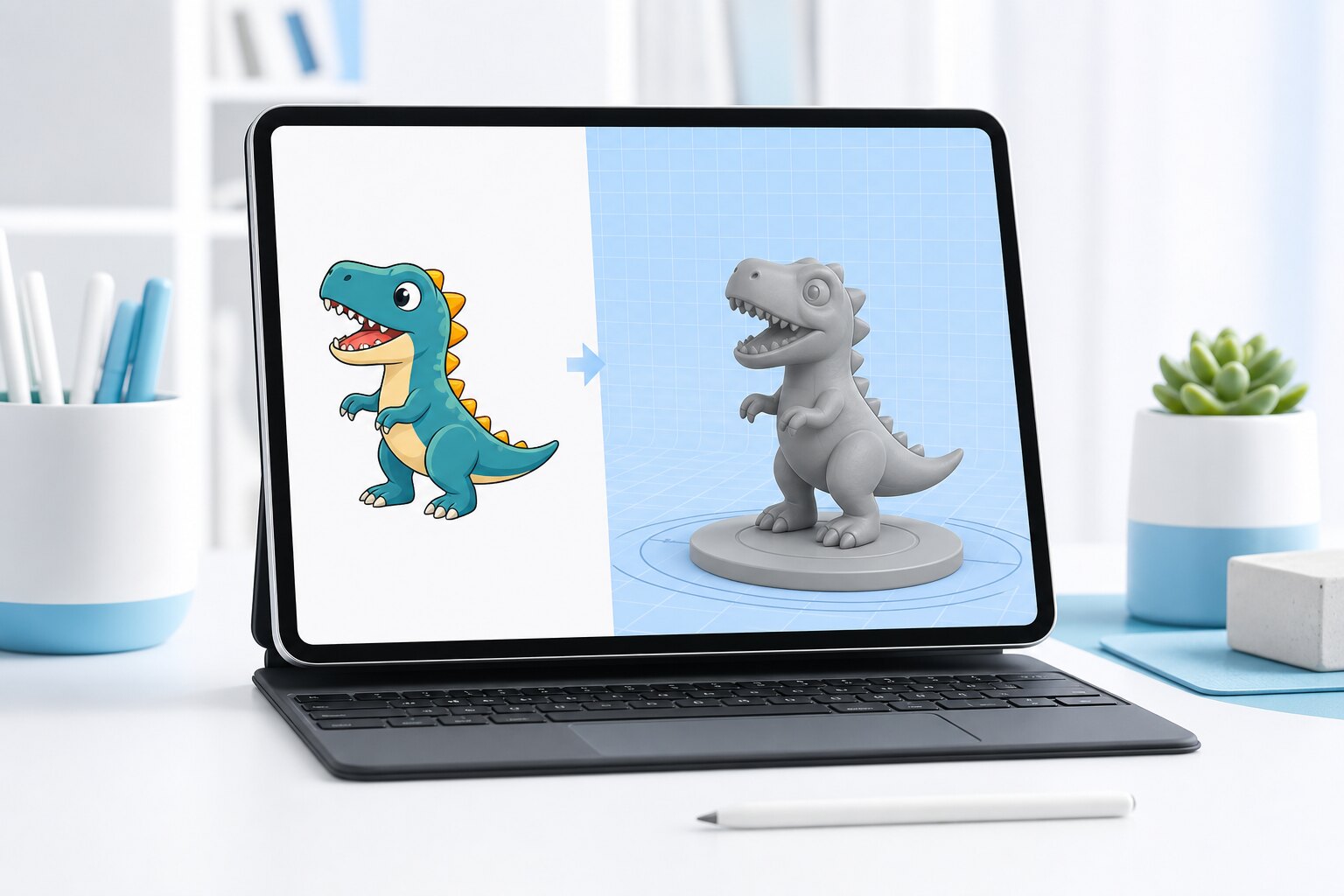 2Dのイラストが3Dモデルに変換される画面